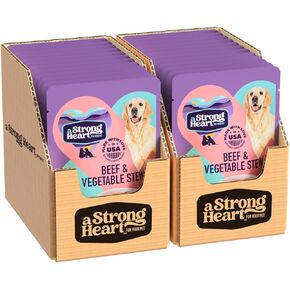 A Strong Heart Wet Dog Food Pouches, Beef & Vegetable Stew, 3.5 oz Pouches (Pack of 24), Made in The USA with Real Beef