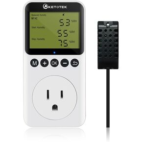 Digital Humidity Controller Outlet Plug with Sensor Probe, 120V Humidistat Controller Plug for Reptile Mushroom Greenhouse, Humidity Switch Outlet