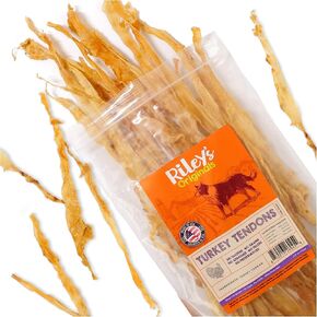 Riley's Turkey Tendons for Dogs - Dehydrated Turkey Dog Treats Made in USA - Single Ingredient Dog Treat - Turkey Tendons for Small Dogs & Large Dogs - Promotes Dog Dental Health - 12 oz