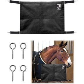 Harrison Howard Stall Guard for Horses Adjustable Straps and Sturdy Spring Hooks Included Stall Guard for Horse Barn, Black