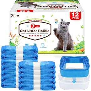 12 Pack Cat Litter Refill Bags, 100% Odor Lock Litter Refills Compatible with Litter Genie XL/Plus/Standard/Pet Pail (Included 1 Empty Refill Cartridge)