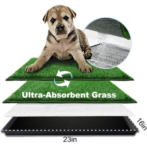 Dog Grass Pad with Tray Large 34’’×23’’, Dog Potty with Ultra-Absorbent Artificial Grass for Dogs with Hemmed Edge, Pee Pads for Dogs, Realistic, Odor Free, Dog Litter Box for Balcony