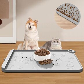 Dog Food Mat, Silicone Dog Mat for Food and Water -Pet Feeding Mats with Residue Collection Pocket, Waterproof Dog Cat Bowl Mats with Raised Edges and Hooks, Placemats for Cats and Dogs Water Bowl