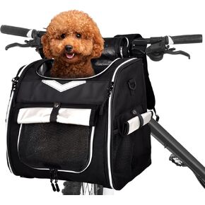 Dog Bike Basket Foldable Dog Bike Carrier Backpack Large Waterproof Dog Pet Bicycle Basket, Small Dog Cat Kitten Puppy Dog Booster Car Seat with Safety Strap （Black）