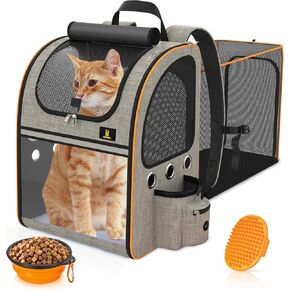 S4LTHER'S Cat backpack Expandable - Cat backpack carrier Whit Hair Removal Brush - Cat Carrier Backpack Breathable Mesh - Pet Backpack Carrier For Small Dogs Up To 17 Lbs- Dog Backpack Carrier Acrylic