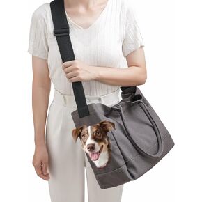 Dog Sling Carrier, Cat Sling Carrier with Adjustable Shoulder Strap, Handles and Removable Bottom Panel, Pet Sling for Carry Small Puppy Dog and Cat (Grey)