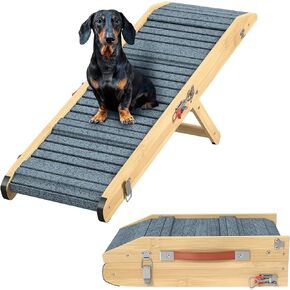Dog Ramp for Bed - 34" Length Foldable Ramp for Small Dogs to Get on Beds - Portable Pet Ramp for Couch Sofa - Wooden Ramp with 4 Adjustable Steps