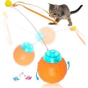 Interactive Cat Toy Ball, Touch Activated Cat Toys for Indoor Cats with Chirping Bird, Automatic Rolling Ball, Rechargeable Self Play Cat Toys