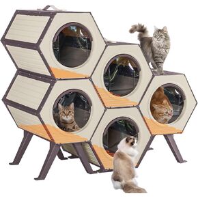 GUTINNEEN Outdoor Heated Cat House with Heater Insulated Feral Cat Shelter with Adjustable Temperature and Time Expandable Feral Cat House with Escape Door for Winter Weatherproof (1 Set)