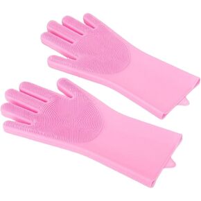 Pet Beauty Gloves, Heat-Resistant Silicone, 5 Finger Design for Bathing and Massaging Dogs and Cats (Cherry Blossom Powder)
