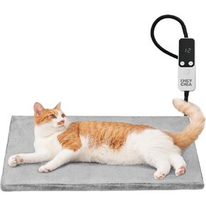 EHEYCIGA Heated Cat Bed Indoor, 6 Adjustable Temperature Dog Cat Heating Pad with Timer, Pet Heating Pad for Cats with Chew Resistant Cord, Waterproof Cat Heating Pad for Winter, 28"x16", Grey