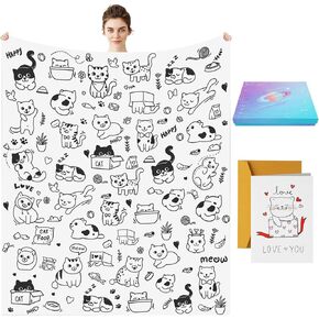 Cute Cat Blanket Gift for Cat Lover, Cat Themed Flannel Throw Blanket, Cat Gift Ideas for Festivals, Birthdays, Anniversaries for Kids Adults, Soft Cat Throw Blanket for Bed Couch Chair, 50''x 60''