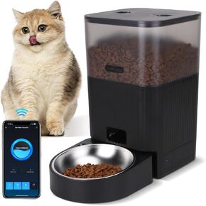 Nobleza Automatic Dog Cat Feeder Large Smart Food Dispenser with App Portion Control Desiccant Bag Voice Call Share, 4.5qt(4L) Container Cat Dog Granary Autofeeder, 2.4G WiFi Easy Setup Dual Power