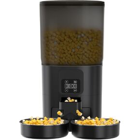 Black Automatic Cat Feeder for 2 Cats, 7L Timed Cat Dry Food Dispenser with 2 Stainless Steel Bowls, Programmable Control 1-12 Meals, Auto Pet Feeder Suitable for Multi-Pet Households