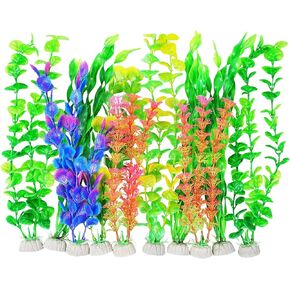 AQUANEAT Artificial Aquarium Plants, Fish Tank Plants Plastic, Aquarium Decor, 12 inch Multi Color Fish Tank Decorations, 10pcs
