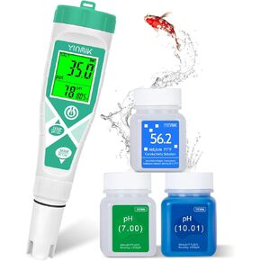 Aquarium pH Salt Tester, Digital Salinity Meter for Freshwater & Saltwater Fish Tank, Simultaneous display Salt pH TDS for Koi Pond, Reef Tank, Aquaponics PPM pH EC Reader, Hydrometer with S.G. Card