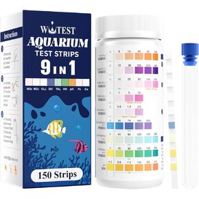 9-Way Aquarium Test Strips - 150 Aquarium Water Test Kit Fish Tank Test Kit Quick & Accurate Testing Iron Copper Nitrate Nitrite Chlorine Total Hardness Total Alkalinity Carbonate pH