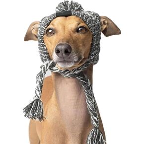 Polar Pom Pom Hat, Warm Pet Dog Knitted Hat,Pet Dog Winter Knitted Hat, Hats for Small Dogs, Winter Dog Hat with Ear Holes and Long Tassel (Grey, Medium)