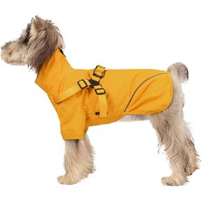 Dog Raincoat, Dog Rain Coat with Harness Built in, Waterproof Dog Jacket for Small and Medium Dogs, Puppy Clothes with Reflective Strap (Small)