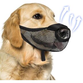 Dog Muzzle, Soft Air Mesh Muzzle for Small Medium Large Dogs Anti Biting Barking Chewing Scavenging, Breathable Adjustable Loop Pets Muzzle with Front Opening Design Allows Panting Drinking (Black,L)