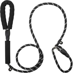 6 FT Dog Training Leash Durability No Pull Polyester Loop Dog Lead Rope with Two Padded Handles and Reflective Thread for Small and Medium Dogs, Black