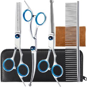 5 in 1 Premium Dog Grooming Scissors, Professional Dog Scissors for Grooming with Safety Round Tips, Lengnoyp Stainless Steel Thinning Shears, Dog Pet Cat Shears for Grooming Kit