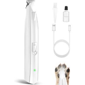 Dog Paw Trimmer for Grooming, Cordless Electric Dog Clippers with LED Light, Rechargeable Low Noise Small Pet Shaver for Trimming Cat's Hair Around Eyes, Faces, Ears, Paws, Rump(White)