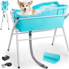 Dog Bath Tub, Portable Dog Washing Bathing Station, Elevated Foldable Dog Bath for Shower and Grooming, 4 Adjustable Height Pet Tub for Small and Medium Size Dogs, Indoor and Outdoor (Patent Design)