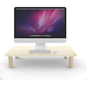 20" Computer Monitor Stand Riser, Wooden Monitor Stand for Desk - TV/Screen/PC/Printer/Laptop Riser, Computer Stand with Keyboard & Mouse Organizer, Solid Wood Desk Shelf