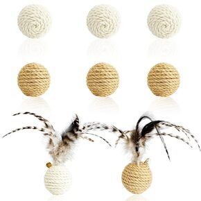 8 Packs Premium Cat Toys, Handmade Interactive Playing Cat Feather Toys, Kitten Ball Stuffed Catnip Silvervine, Upgrade Catnip Toys for Indoor Cats & Kittens (Catnip and Silvervine Balls)