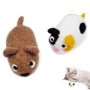 Wool Cat Toys Mouse 2Pcs Handmade for Indoor Cats Kitten Entertainment Chase Hunting Exercise Cat Kicker Without Catnip