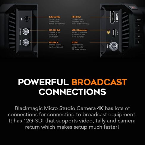 حزمة كاميرا Blackmagic Design Micro Studio 4K G2 مع بطارية LP-E6 وكابل SDI مقاس 6 بوصات وكابل SDI مقاس 25 بوصة وروابط كابل (5 قطع) in Kuwait