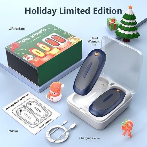 3-in-1 Hand Warmers Rechargeable 2 Pack, 14000mAh Portable Dual-Sided Handwarmers with Charging Case,12H Warmth Max,3 Levels Temp Fast Heating Pocket Warmers, Gifts for Christmas Golf Hunting(Silver) in Saudi Arabia