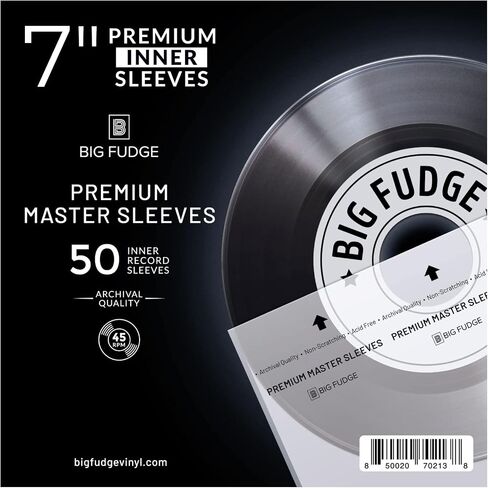 Big Fudge Vinyl Record Sleeves Inner - Vinyl Sleeves - Clear 3-Layer Album Covers with Anti-Static Rice Paper - Acid Free Protective Outer Cover for 7" Records - White, 50 Pack in Kuwait