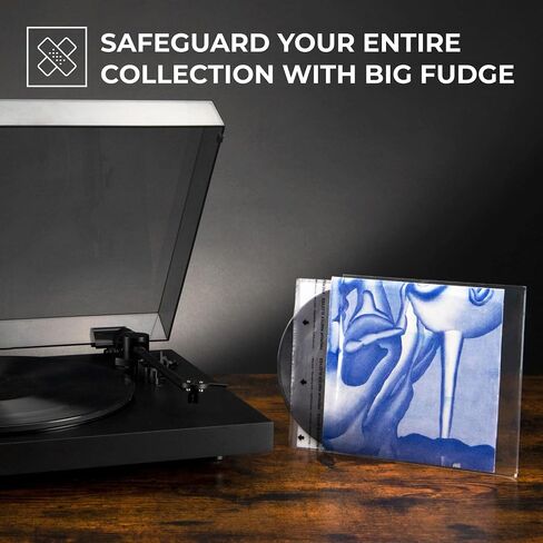 Big Fudge Vinyl Record Sleeves Inner - Vinyl Sleeves - Clear 3-Layer Album Covers with Anti-Static Rice Paper - Acid Free Protective Outer Cover for 7" Records - White, 50 Pack in Kuwait