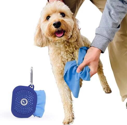Sweet Paws Portable Dog Paw Towel, Lightweight & Super Absorbent Microfiber, Clips onto Leash, Quick Drying Towel for Dogs Paws with Silicone Case, Dry Dog’s Paws on The Go - Small - Rosy Glow in Kuwait
