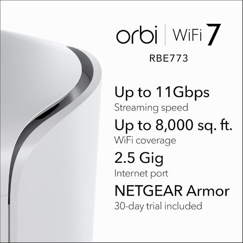 NETGEAR Orbi 770 Series Tri-Band WiFi 7 Mesh System (RBE773) - Router + 2 Satellite Extenders - Covers up to 8,000 sq. ft., 100 Devices - 2.5 Gig Internet Port - BE11000 802.11be (up to 11Gbps) in Saudi Arabia