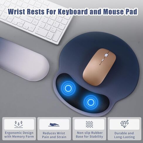 LILASOL Ergonomic Mouse Pad with Wrist Rest and Keyboard Support - Gel Memory Foam Desk Pads for Typing, Gaming, Laptop, and Office - Non-Slip Base for Carpal Tunnel Relief, Computer Accessories in Saudi Arabia