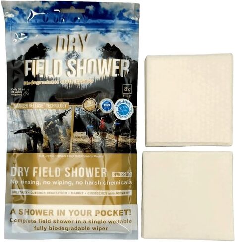 Nano Dry Field Shower Wipes 100% Biodegradable, Hypoallergenic Dermatologist Tested, Complete Shower in a Single Wipe, No Rinsing or Wiping Required, Managed Release Technology (1 Pack, 8 Wipes) in Saudi Arabia