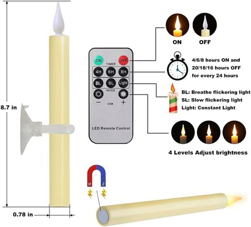 Christmas Window Candles with Remote Timer, Flameless Taper Candles with Suction Cups and Magnetic Base Battery Operated Flickering Candles for Christmas Halloween Decoration (9 Pack) in Saudi Arabia