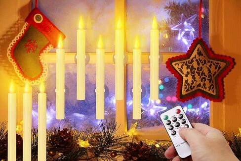 Christmas Window Candles with Remote Timer, Flameless Taper Candles with Suction Cups and Magnetic Base Battery Operated Flickering Candles for Christmas Halloween Decoration (9 Pack) in Saudi Arabia