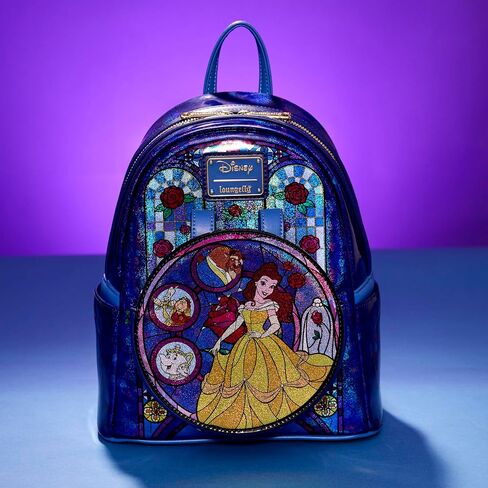 Loungefly Disney Princess Stained Glass Collection: Belle Mini-Backpack with Ear Attachment, Amazon Exclusive in Saudi Arabia