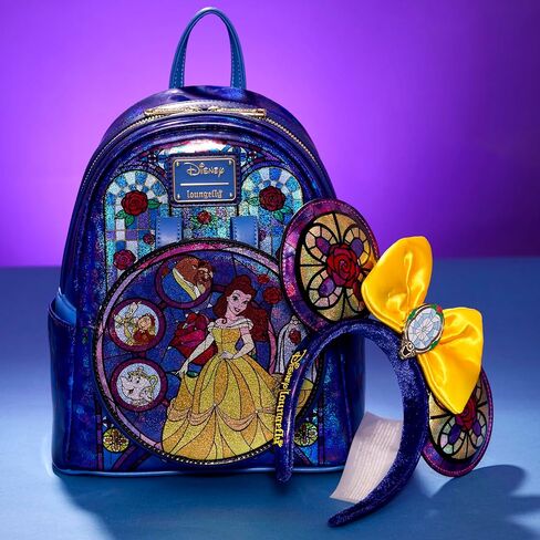 Loungefly Disney Princess Stained Glass Collection: Belle Mini-Backpack with Ear Attachment, Amazon Exclusive in Saudi Arabia