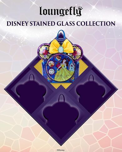 Loungefly Disney Princess Stained Glass Collection: Belle Mini-Backpack with Ear Attachment, Amazon Exclusive in Saudi Arabia