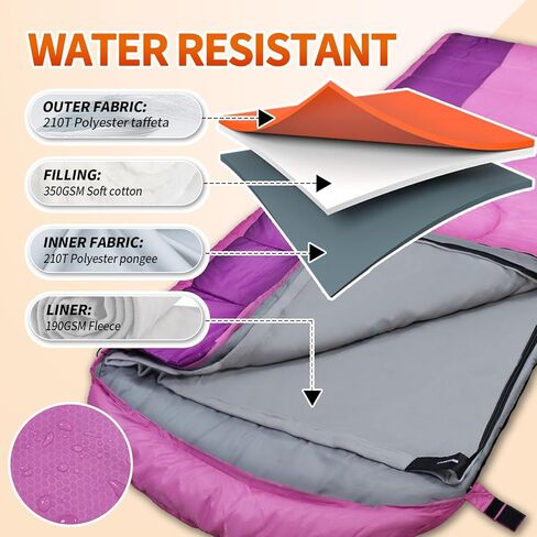 XL 10 Degree Sleeping Bags Waterproof for Adults 350GSM Machine Washable with Compression Sack for 3-4 Season Camping Outdoor in Kuwait
