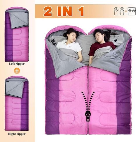 XL 10 Degree Sleeping Bags Waterproof for Adults 350GSM Machine Washable with Compression Sack for 3-4 Season Camping Outdoor in Kuwait