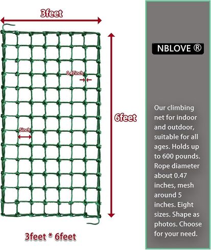 Outdoor & Indoor Premium Climbing Net - 8 Sizes Polyester Fiber. Easy Install with Extras. Handcrafted & Practical. Ideal Gift. (3ft x 6ft) in Saudi Arabia
