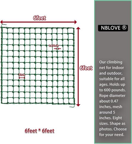 Outdoor & Indoor Premium Climbing Net - 8 Sizes Polyester Fiber. Easy Install with Extras. Handcrafted & Practical. Ideal Gift. (3ft x 6ft) in Saudi Arabia