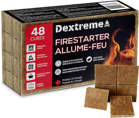 Dextreme Fire Starter Pack of 144/48 Natural Fire Starters Cubes for Campfires, Charcoal, BBQ, Grill Pit, Fireplace, Wood Stoves, Smokers and Camping - Easy to Ignite and Non Toxic… (48 Squares) in Kuwait