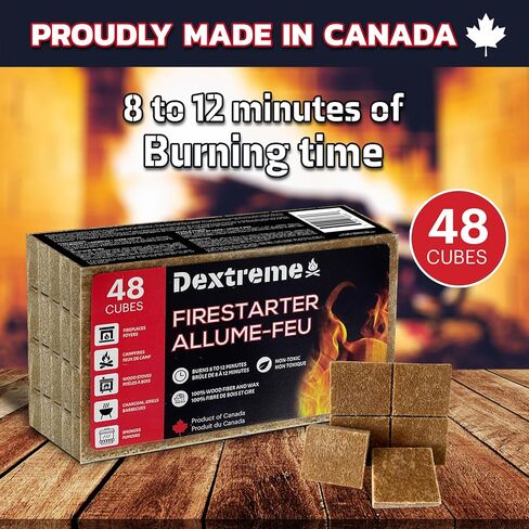 Dextreme Fire Starter Pack of 144/48 Natural Fire Starters Cubes for Campfires, Charcoal, BBQ, Grill Pit, Fireplace, Wood Stoves, Smokers and Camping - Easy to Ignite and Non Toxic… (48 Squares) in Kuwait